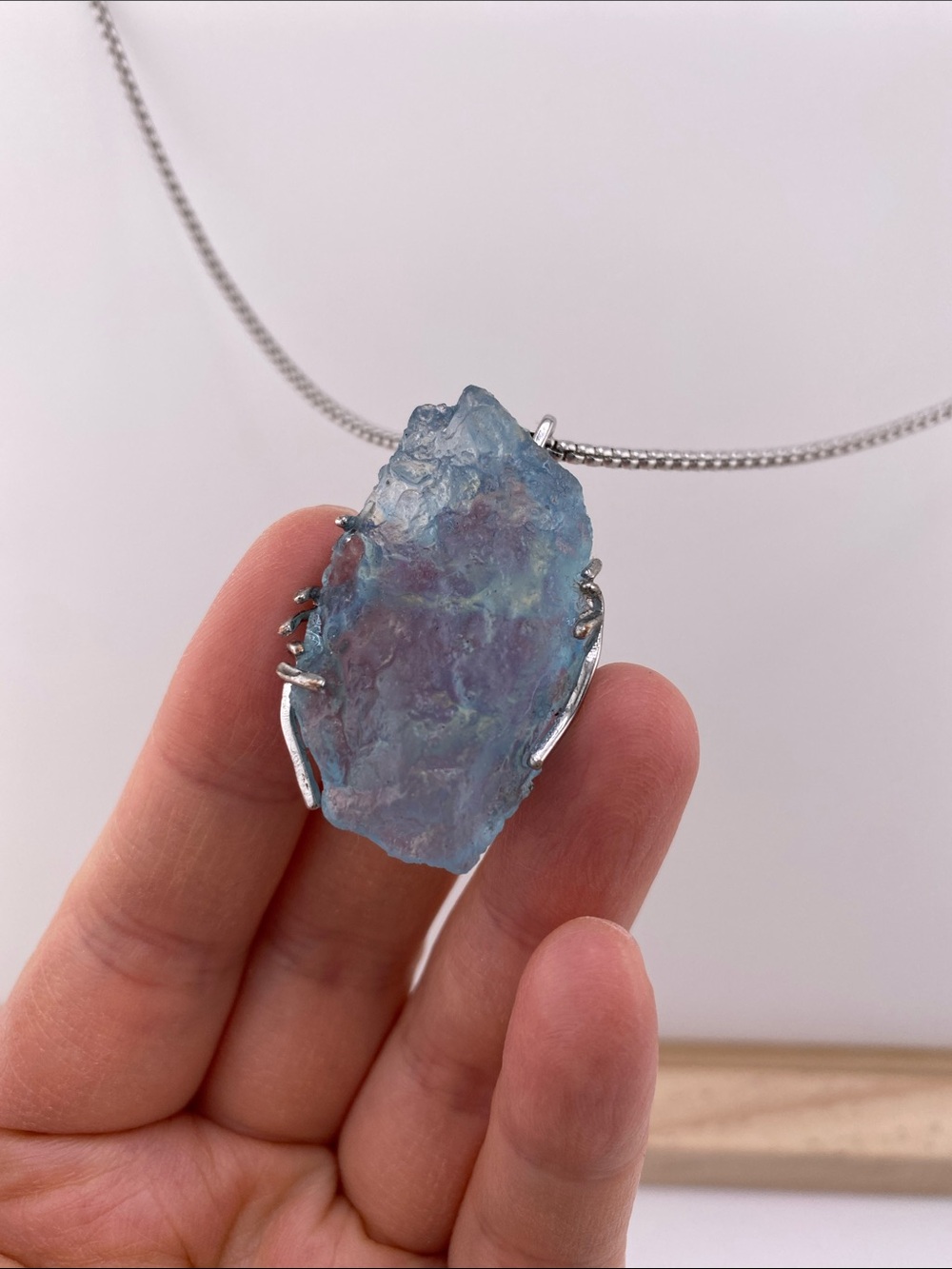 Natural Raw Aquamarine Crystal Pendant Necklace - Silver - The Gem Studio - Picture 2 of 5